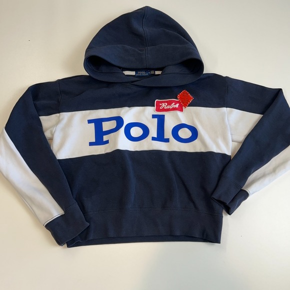 Polo Ralph Lauren Tops - Polo Ralph Lauren Womens Size M Navy Blue Colorblock Patch Hoodie Sweatshirt